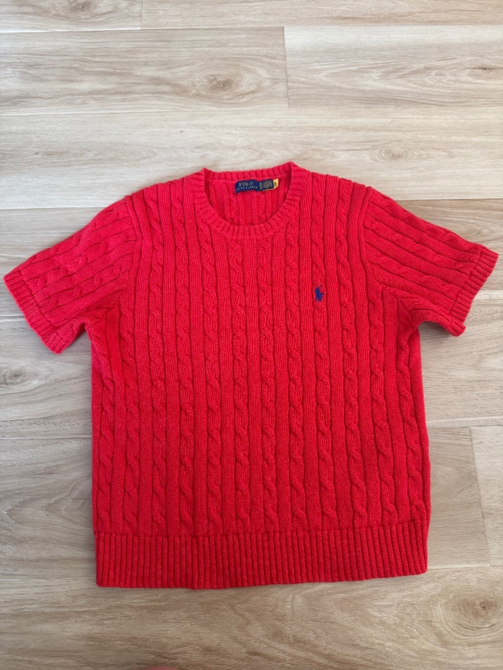 Polo Ralph Lauren Cable Knit Short Sleeve Sweater Red Pony Logo XL